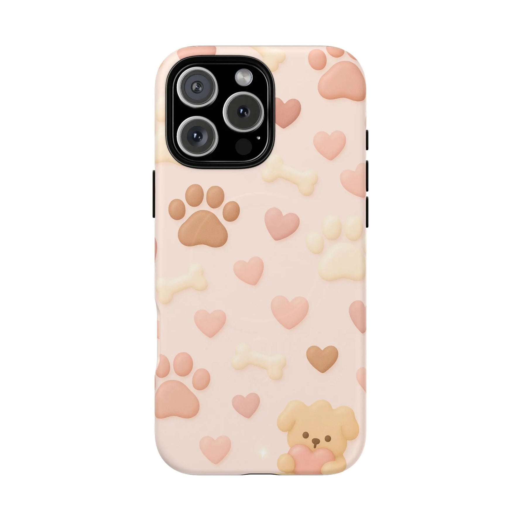 Pet Paw Pattern Phone Case — Pink Puppy Hearts & Bones with MagSafe - Shamo's