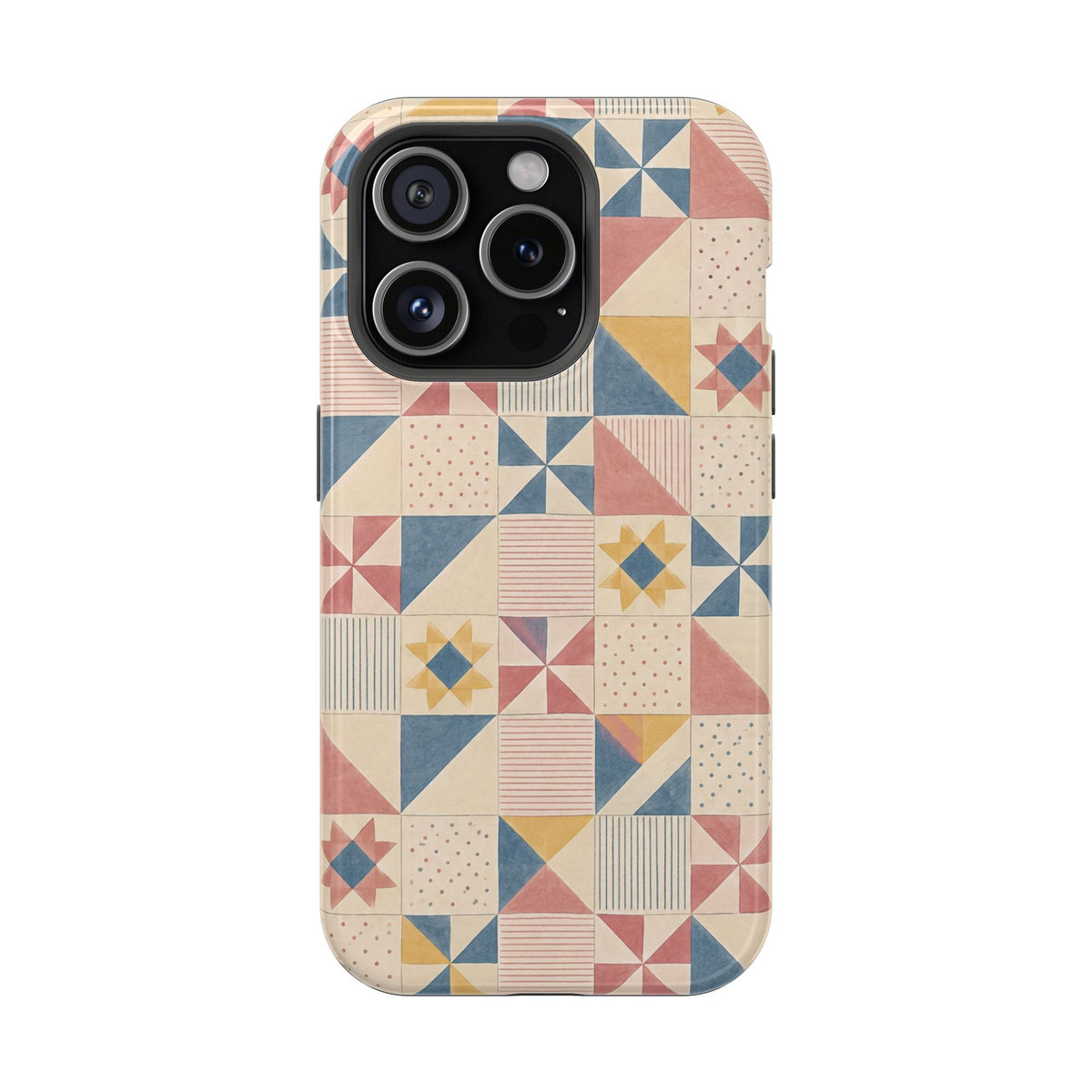 Prairie Quilt – Pastel Patchwork Pattern MagSafe Phone Case, glossy iPhone 15 Pro, rear view