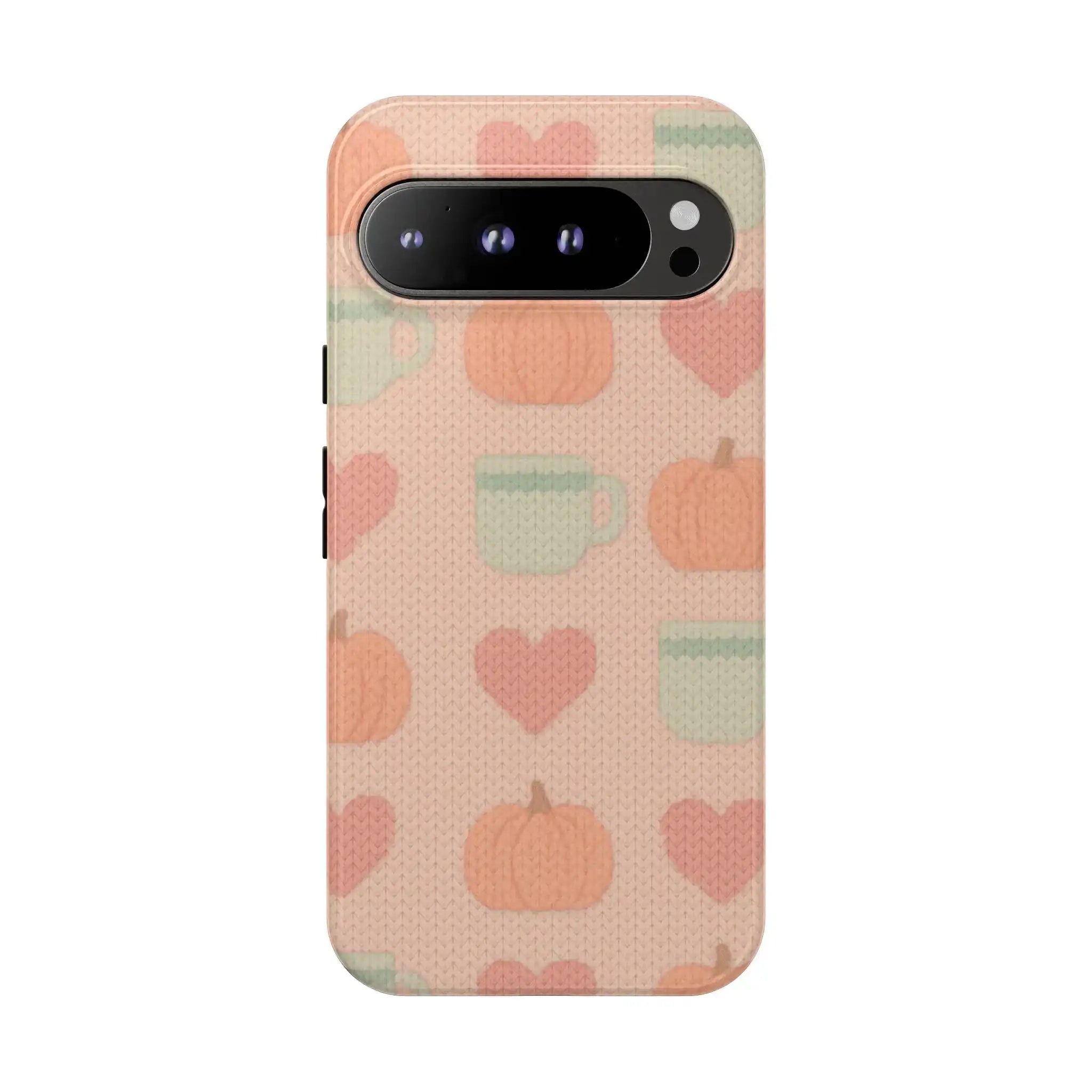 Autumn Cozy Phone Case – Pumpkin, Heart & Coffee Cup Pattern  Shamo's Google Pixel 9 Pro XL / Glossy