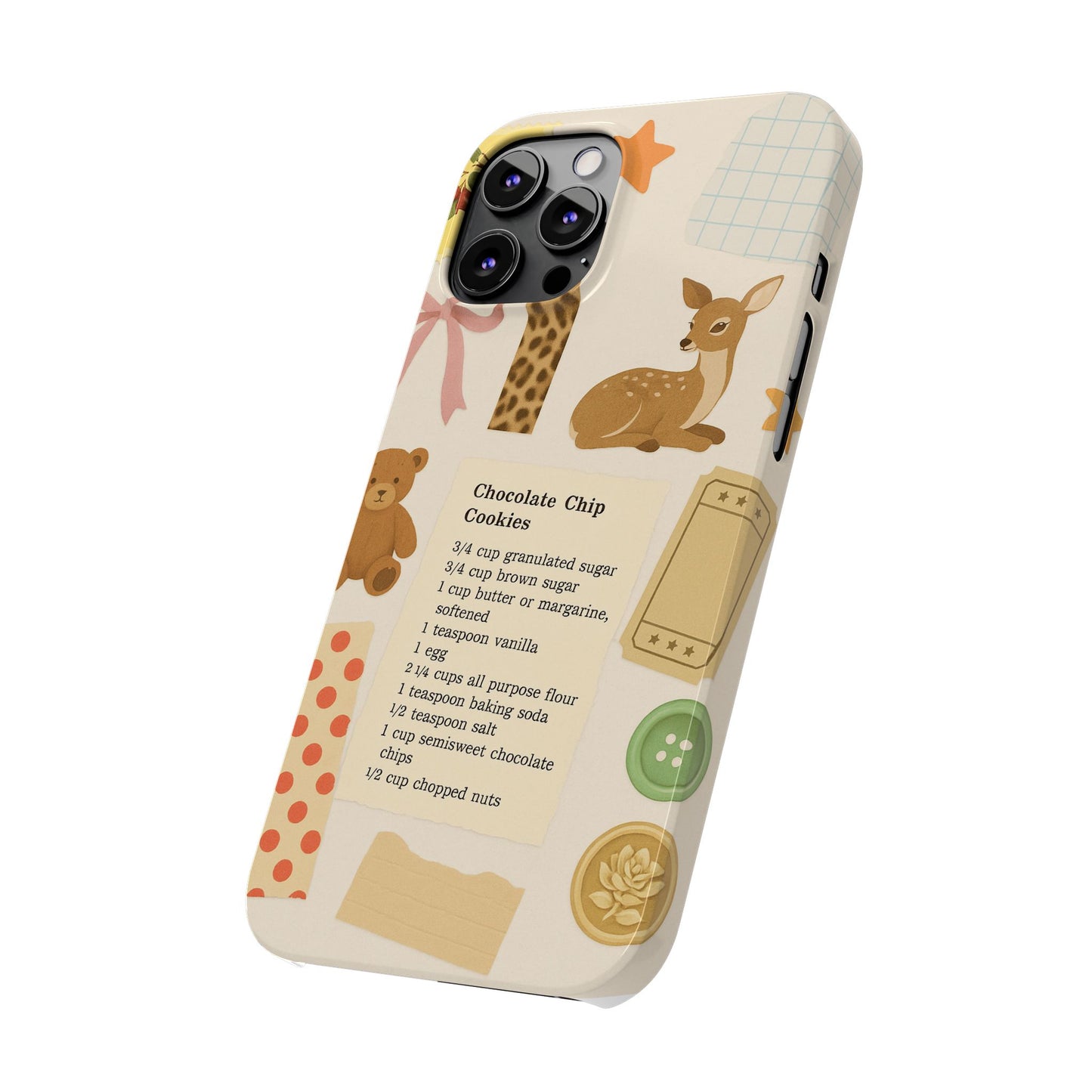 Slim iPhone Case — Cozy Baking & Teddy Pattern (Recipe, Deer, Buttons)