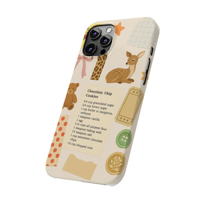 Slim iPhone Case — Cozy Baking & Teddy Pattern (Recipe, Deer, Buttons)