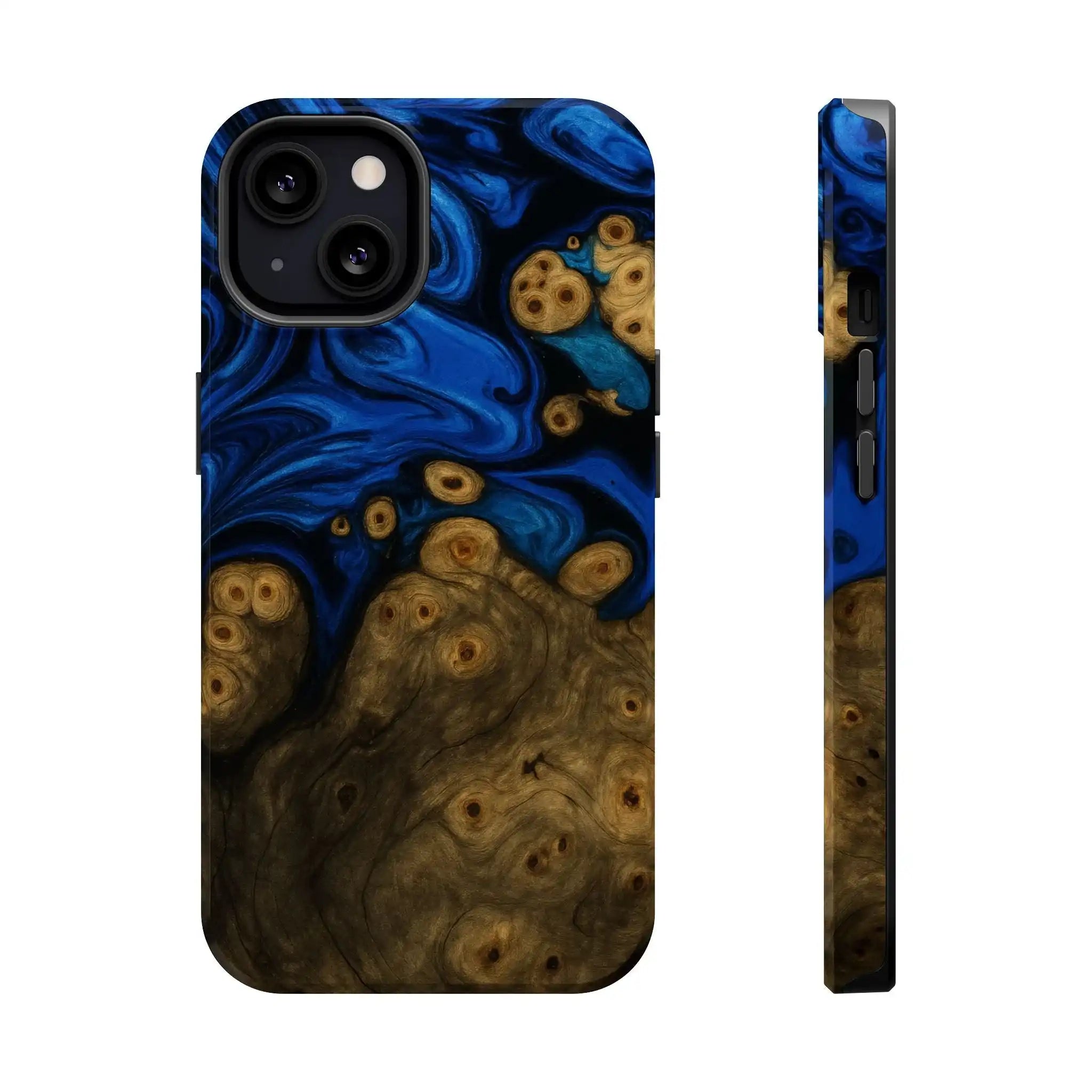 Blue Swirl & Burl Wood Impact iPhone Case | MagSafe compatible  Shamo's iPhone 13 / Glossy