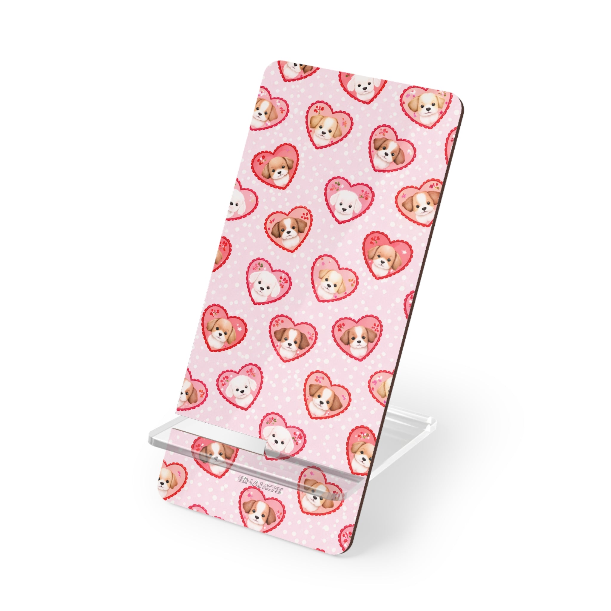Heart Puppy Phone Stand, Pink Smartphone Display Holder, Valentine