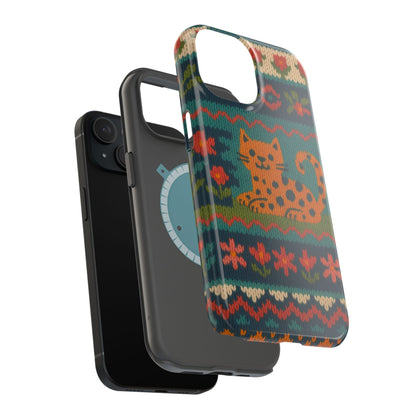 Cozy Knit Leopard Pattern Sweater Holiday Theme iPhone Case with MagSafe compatibility