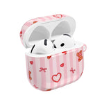 Pink Teddy Hearts AirPod Case, Cute Striped Protective Cover