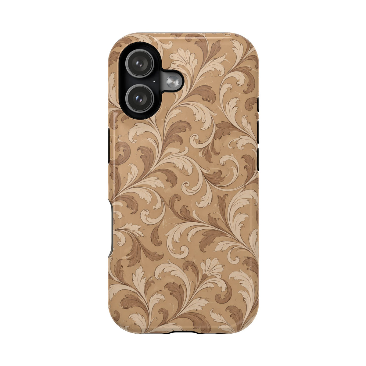 Saddle Scrolls – Tan Western Scrollwork MagSafe Phone Case, glossy iPhone 17, rear view