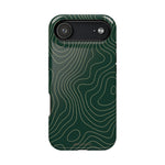 Topographic Green Magnetic Impact-Resistant iPhone Case | MagSafe compatible