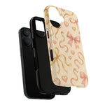Festive Bow Charm iPhone Case — Pink & Gold Ribbon Hearts with MagSafe  Shamo's