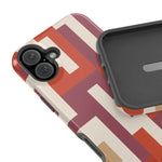 Retro Geometric Magnetic MagSafe Compatible Impact Phone Case — Bold Red & Terracotta Pattern