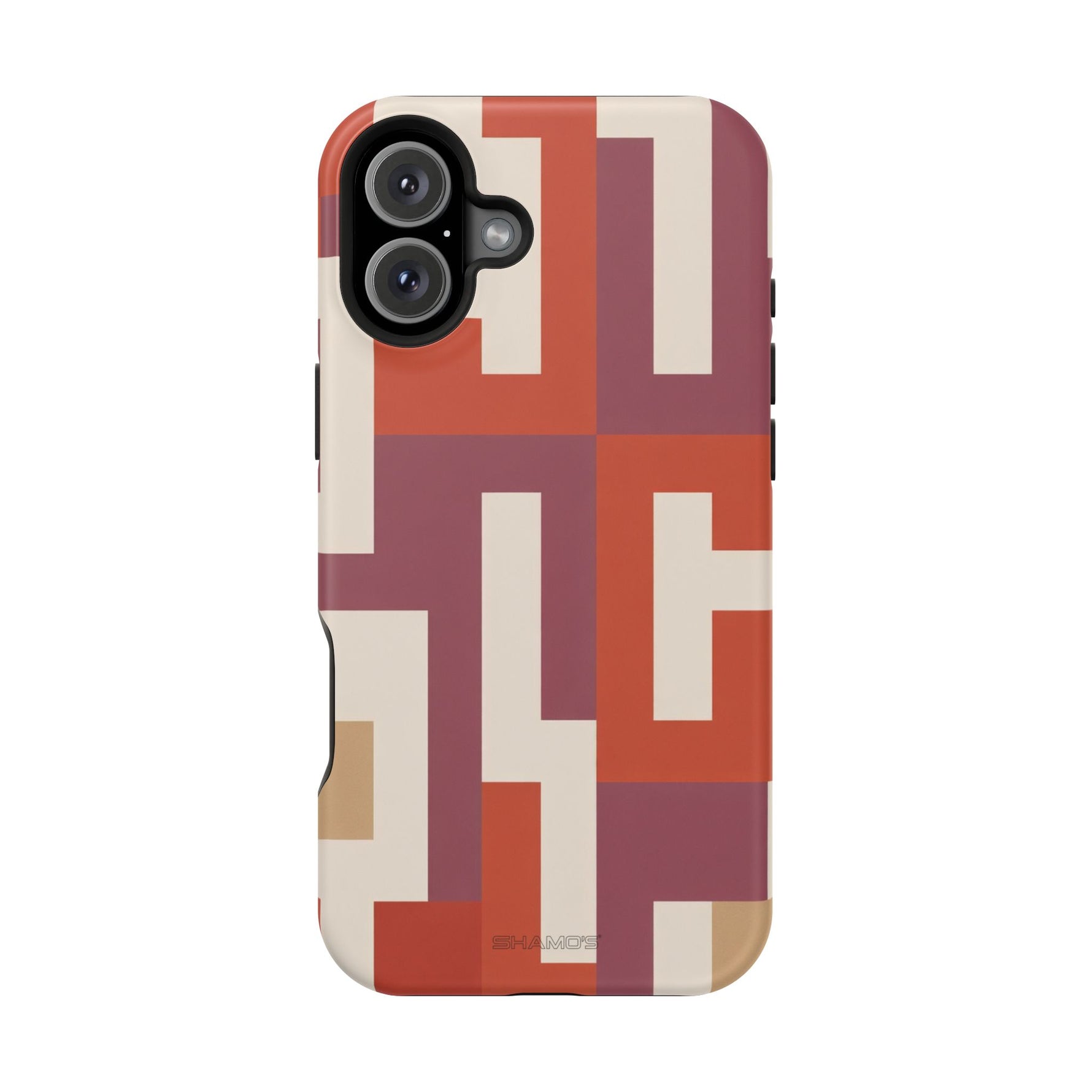 Retro Geometric Magnetic MagSafe Compatible Impact Phone Case — Bold Red & Terracotta Pattern