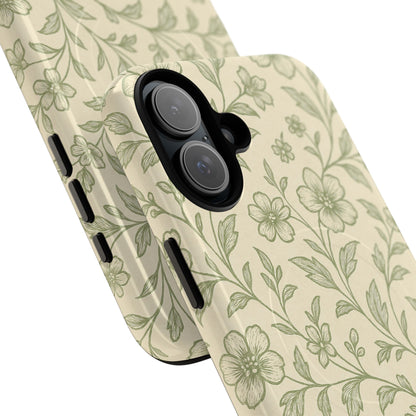 Sage Green Vintage Floral Pattern iPhone Case | MagSafe Compatible