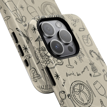 Festive Doodle iPhone Case (’drink, be merry’ Holiday Design) | compatible with MagSafe - Shamo's