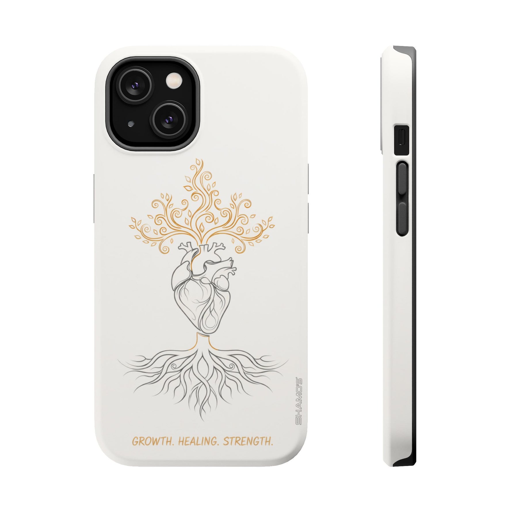 Minimalist Impact-Resistant iPhone Case, Heart Root Illustration ("Growth. Healing. Strength.") MagSafe Compatible - iPhone 14 / Matte - Shamo's