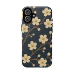 Navy Cherry Blossom Floral iPhone Case - Compatible with MagSafe