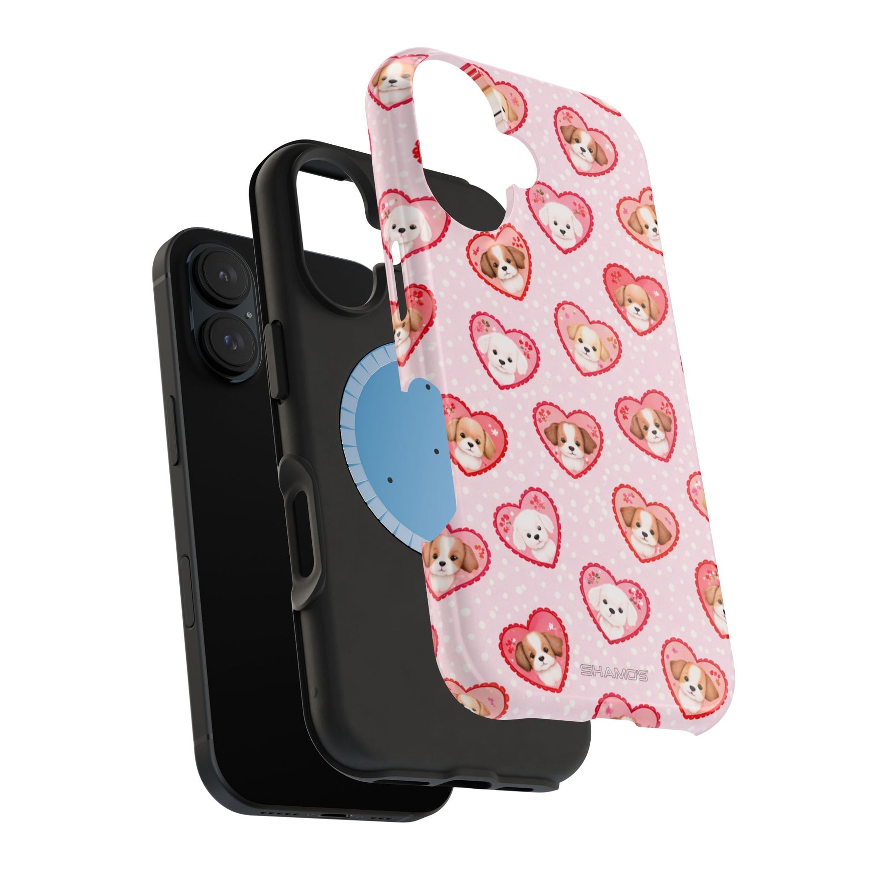 Pink Puppy Heart Pattern MagSafe Impact-Resistant iPhone Case, Valentine Phone Cover