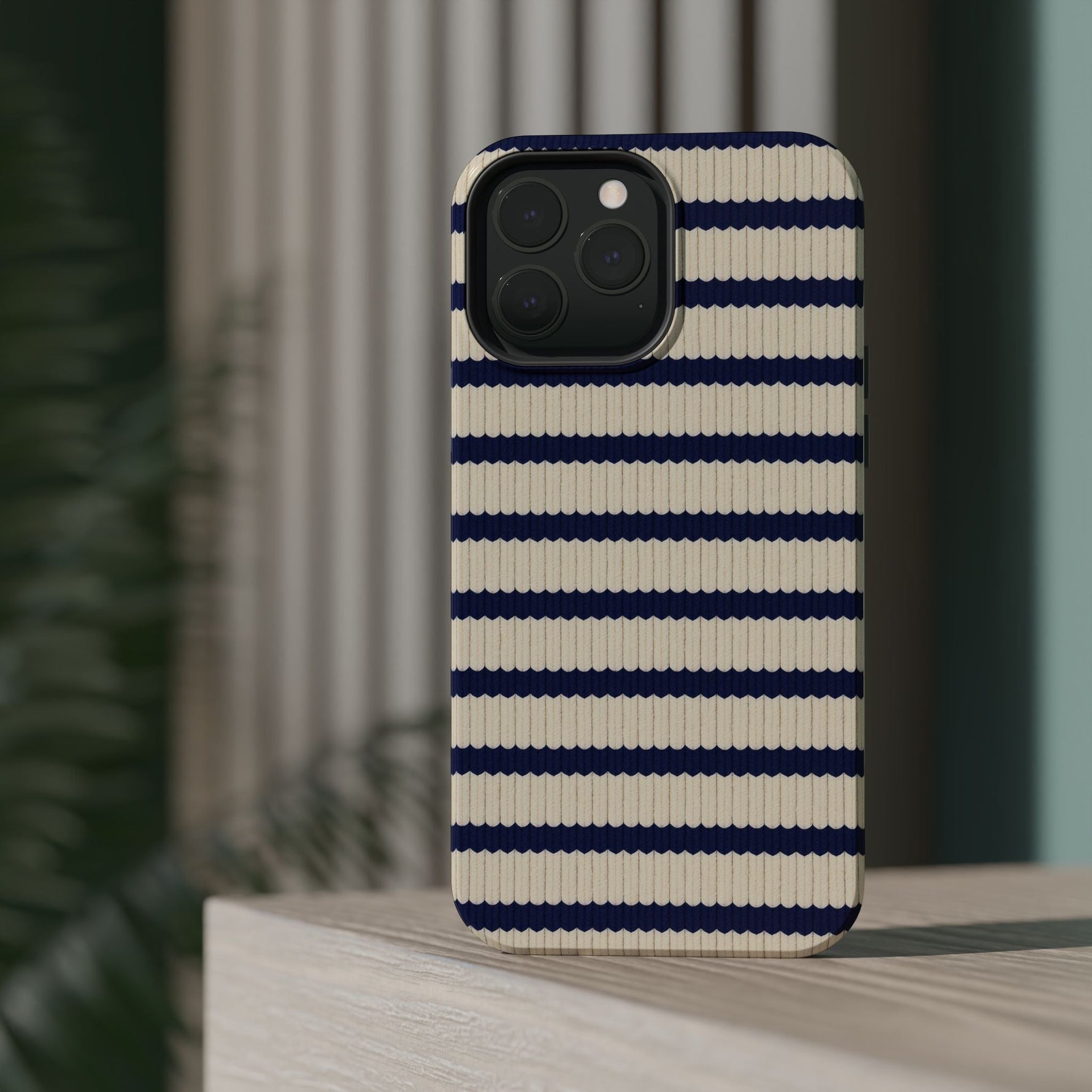Navy & Cream Ribbed Holiday Sweater Design iPhone Case with MagSafe compatibility  Shamo's