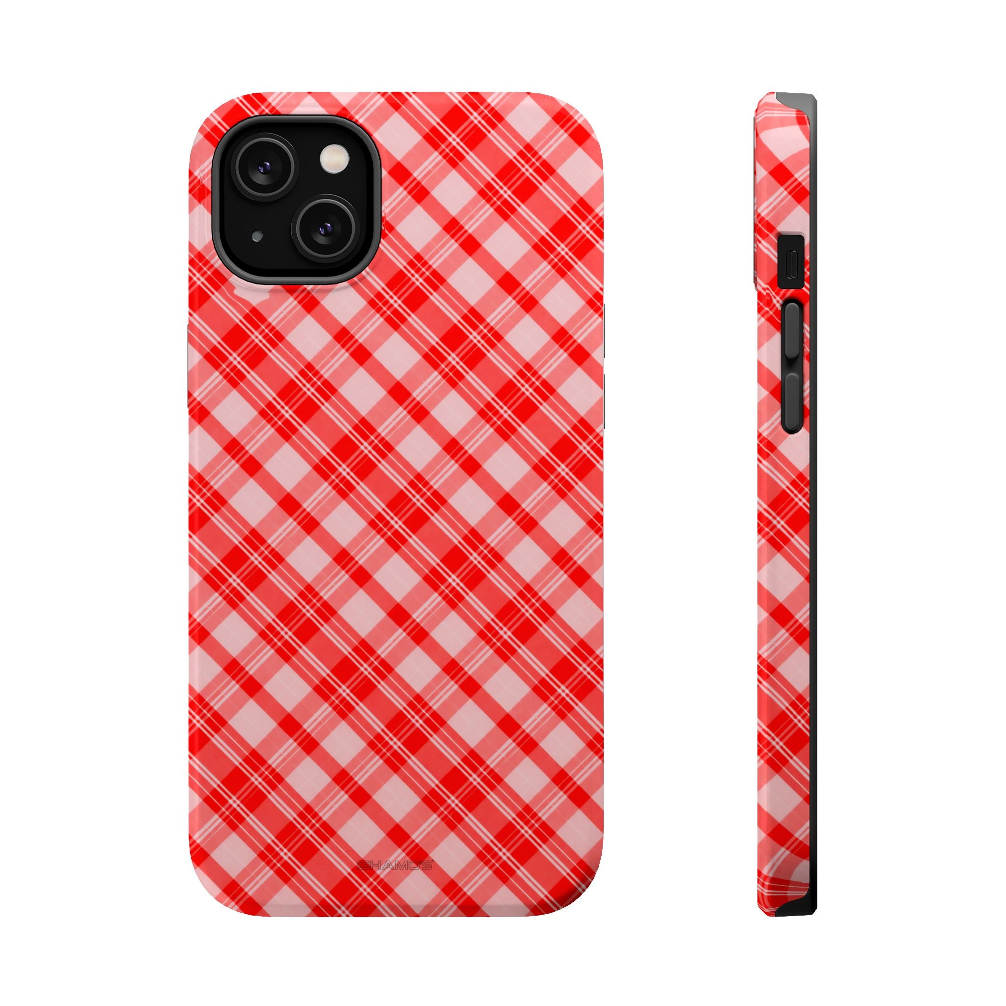 Red Plaid Magnetic Impact-Resistant iPhone Case | MagSafe - iPhone 14 Plus / Glossy - Shamo's
