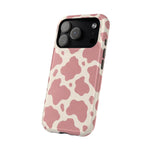 Rose Cowprint – Pink Cow Print MagSafe Phone Case, glossy compact wide-camera Pro model, angled rear view
