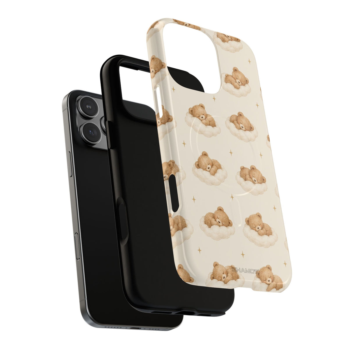 Beige teddybeer op wolken iPhone-hoesje met MagSafe