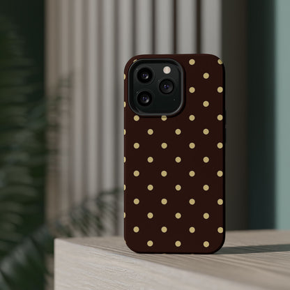 Polka Dot iPhone Case — Brown & Cream Protective Cover with MagSafe compatibility