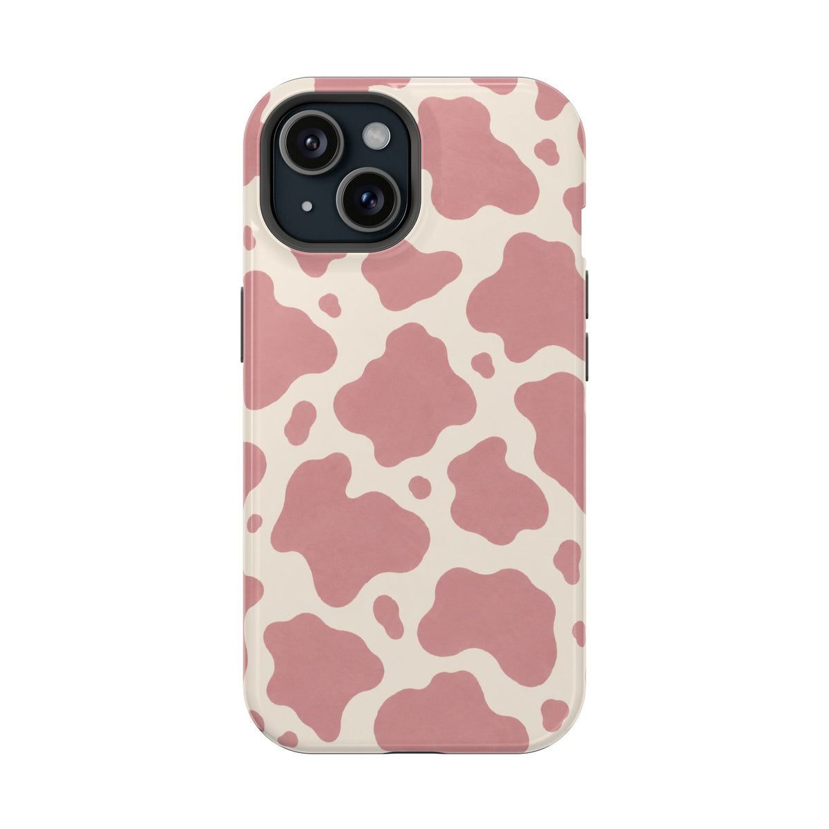 Rose Cowprint – Pink Cow Print MagSafe Phone Case, glossy iPhone 15, rear view