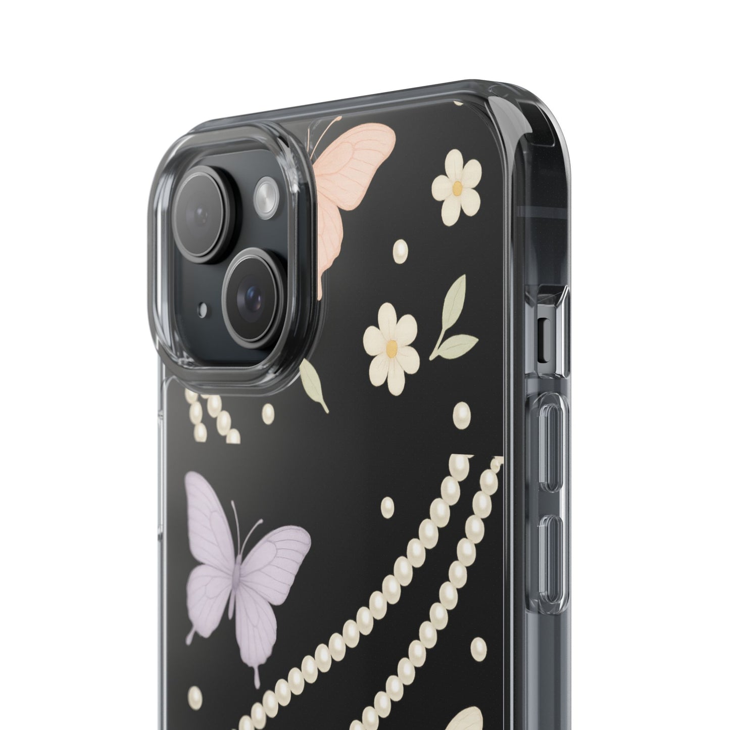 Butterfly Pearl Impact-Resistant Clear iPhone Case