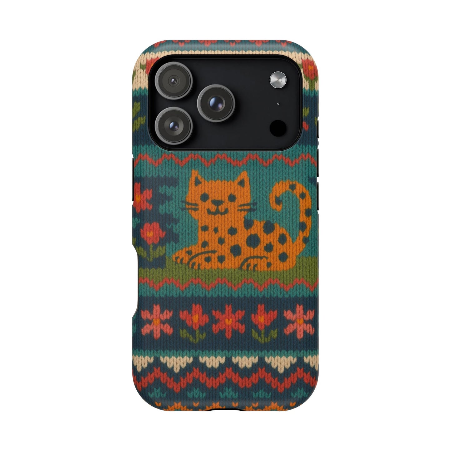 Cozy Knit Leopard Pattern Sweater Holiday Theme iPhone Case with MagSafe compatibility