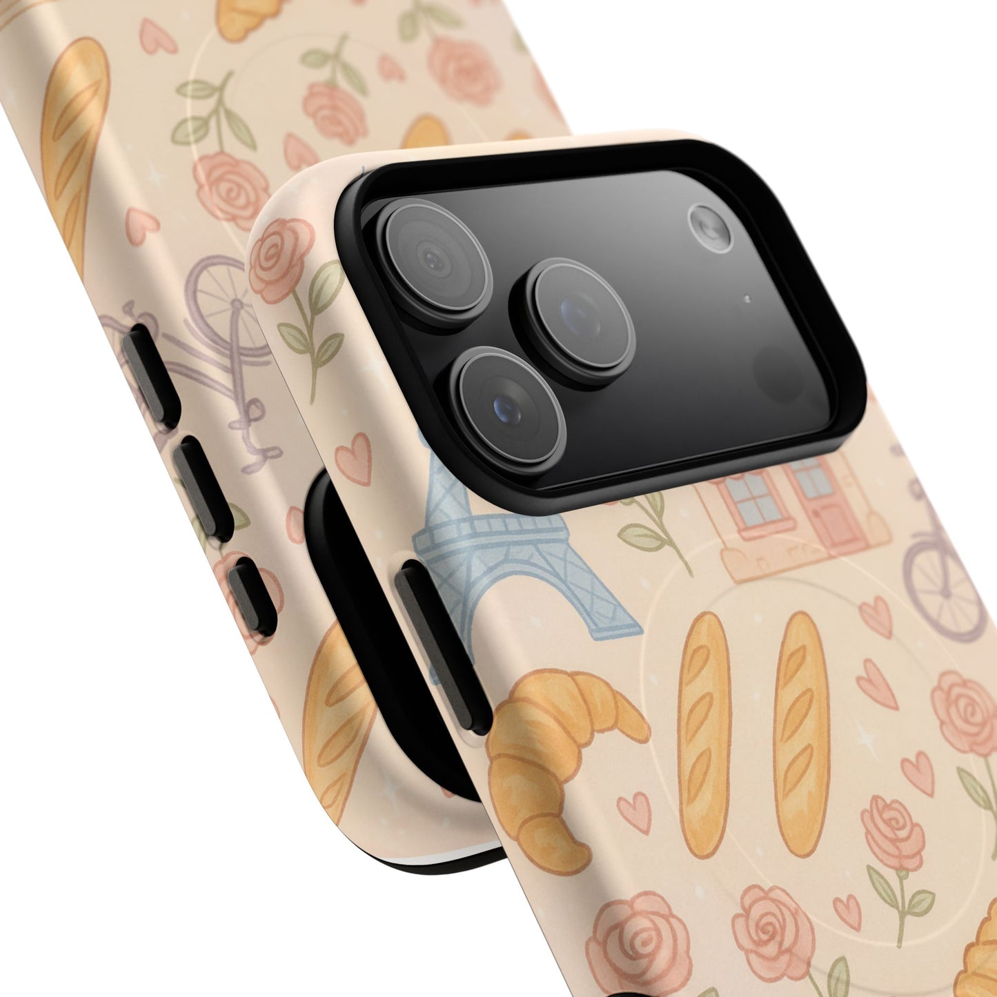 Parisian Bakery iPhone Case — Cute Eiffel Tower, Croissants & Baguette Tough MagSafe Case