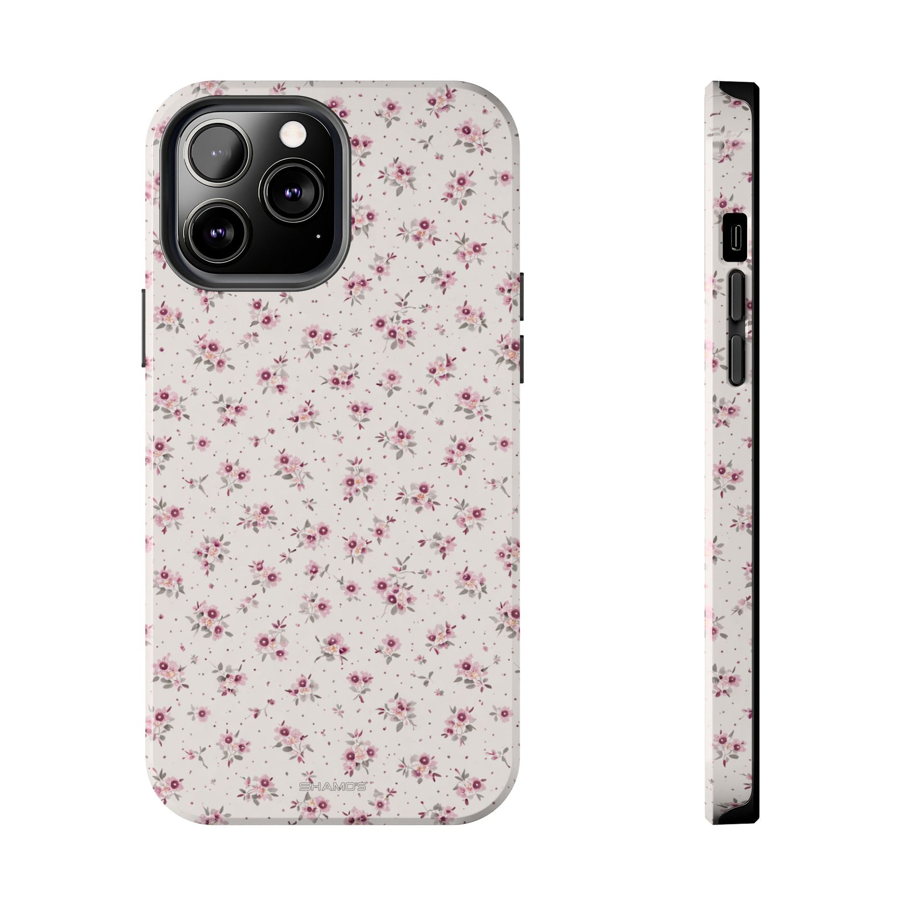 Rosebud Floral Tough iPhone Case — Pink Vintage Flower Protective Cover - iPhone 13 Pro Max - Shamo's