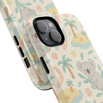 Australia Hand-Drawn Koala Beach iPhone Case — Cute Tropical Palm & Surf Print | with MagSafe