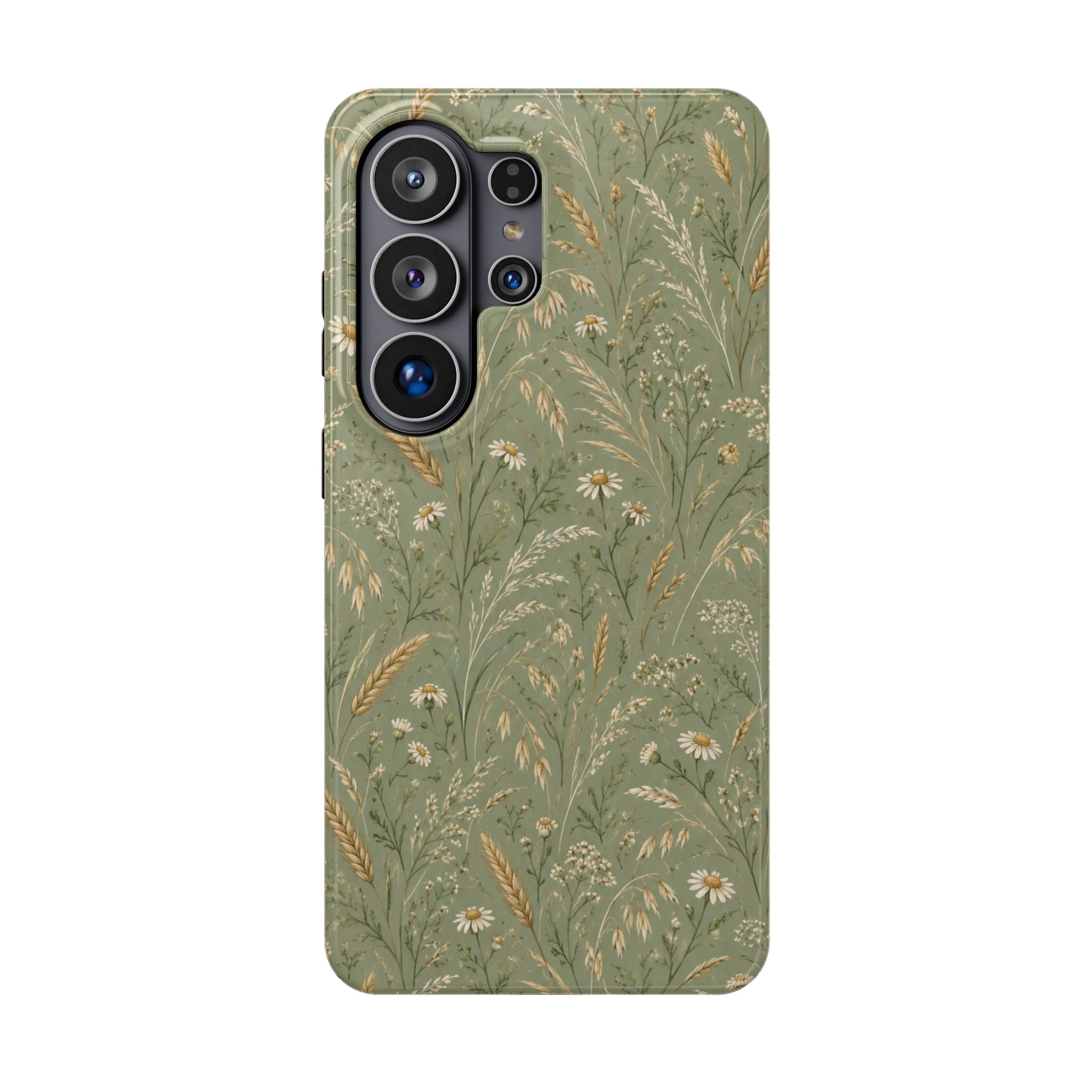 Golden Meadow – Sage Green Wildflower MagSafe Phone Case, glossy Samsung Galaxy S26 Ultra, rear view