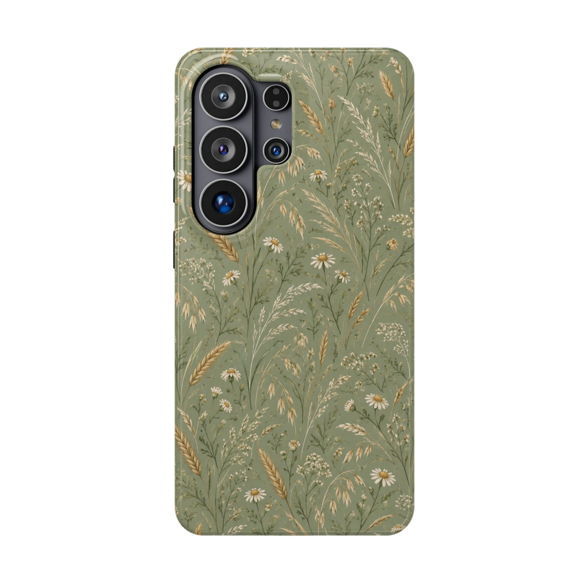 Golden Meadow – Sage Green Wildflower MagSafe Phone Case, glossy Samsung Galaxy S26 Ultra, rear view