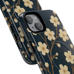 Navy Cherry Blossom Floral iPhone Case - Compatible with MagSafe - Shamo's
