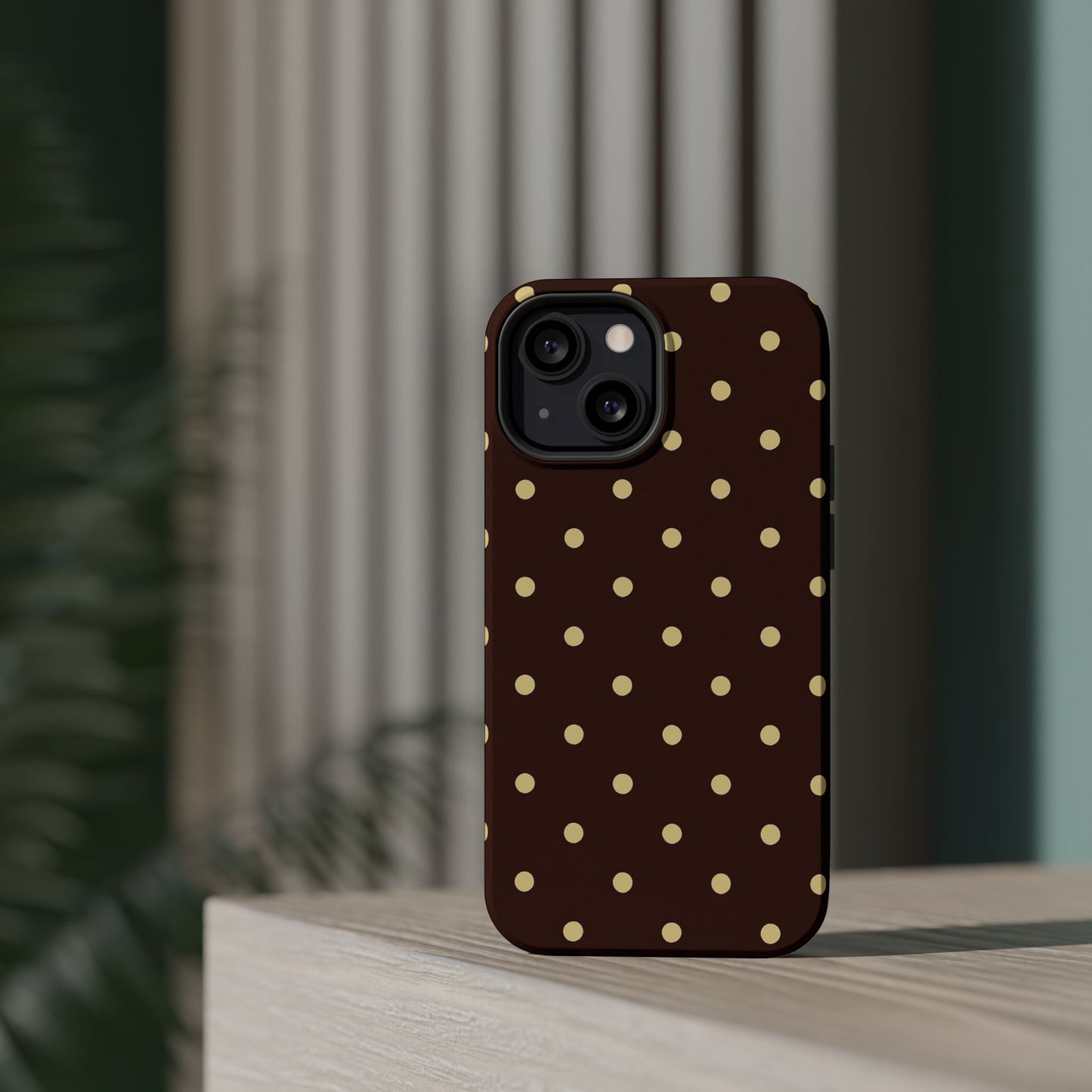 Polka Dot iPhone Case — Brown & Cream Protective Cover with MagSafe compatibility