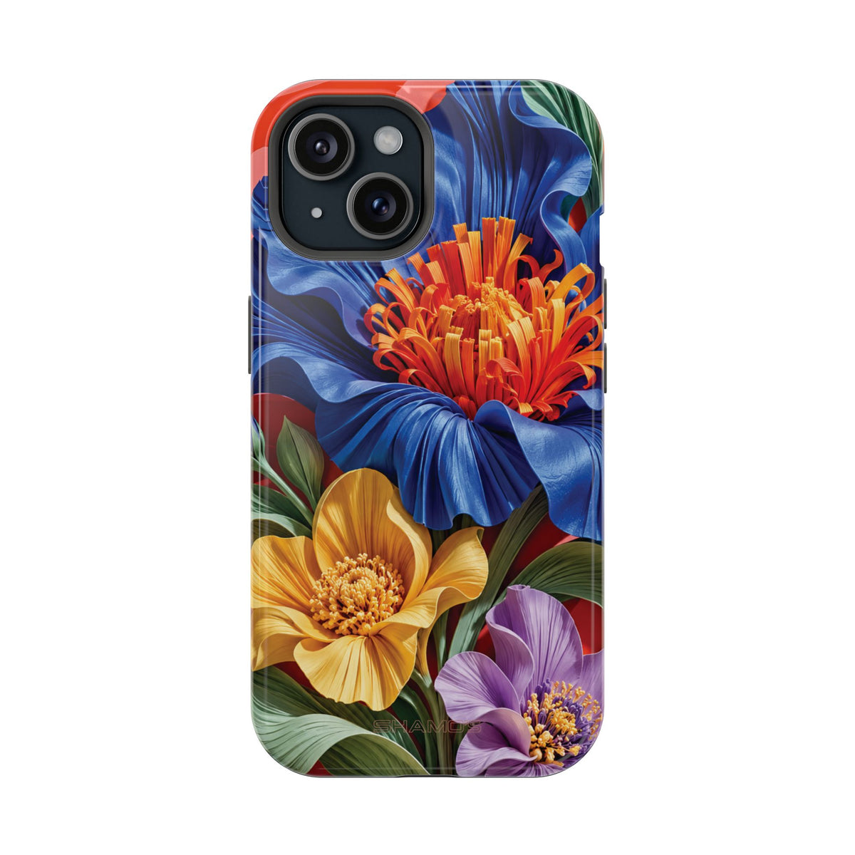 Electric Paradise MagSafe Phone Case – Cobalt Floral & Coral Waves | Glossy
