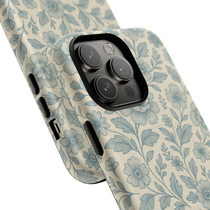 Vintage Blue Floral Tough Case for iPhone - Compatible with MagSafe