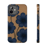 Navy Floral Tough Phone Case — Durable Protective Case with Blue Flowers on Kraft Background