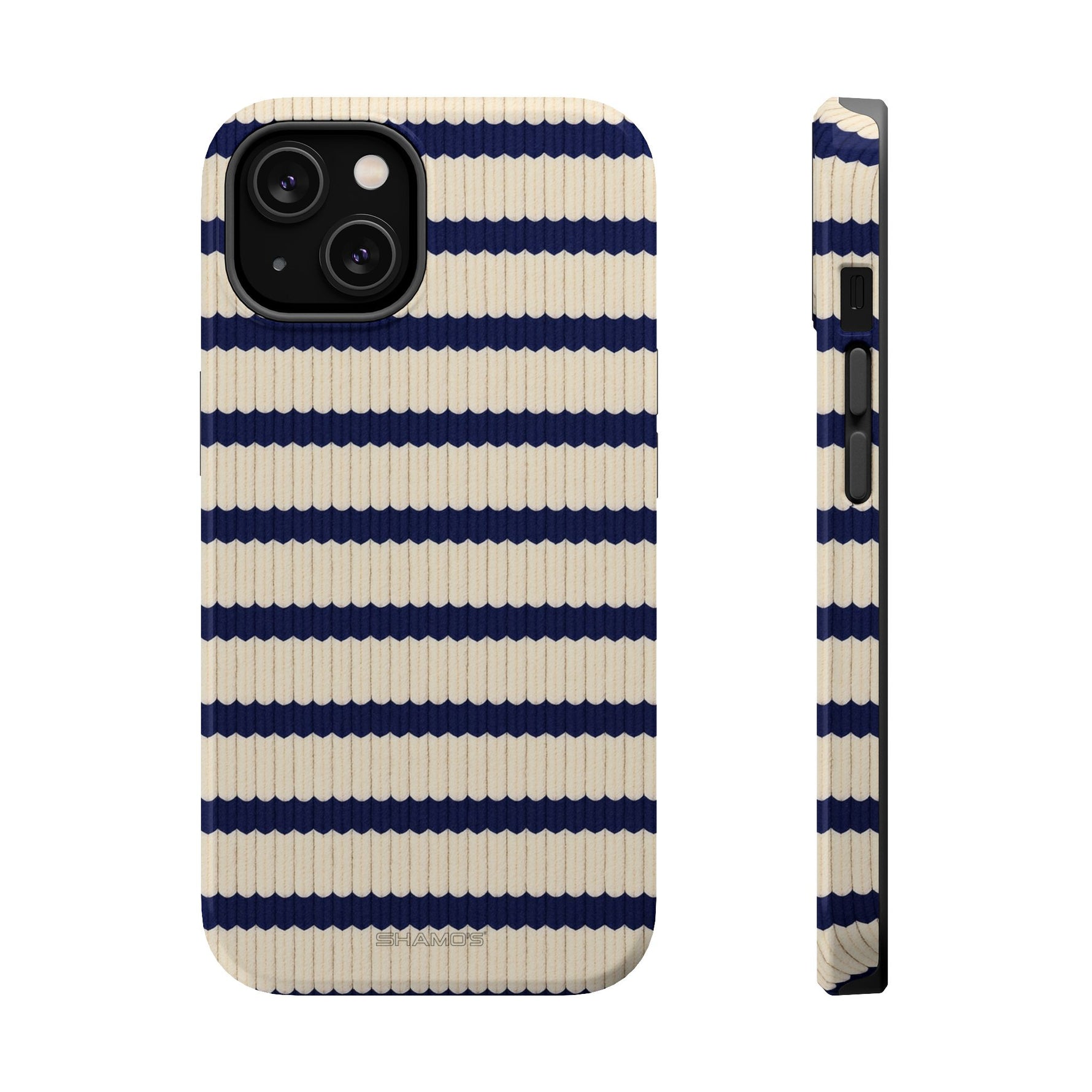 Navy & Cream Ribbed Holiday Sweater Design iPhone Case with MagSafe compatibility
