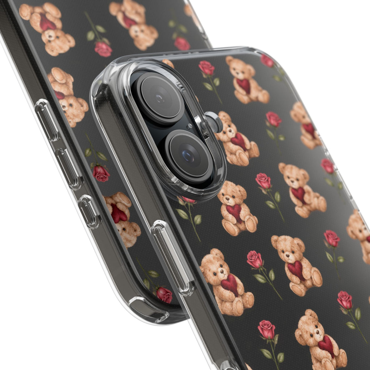 Romantic Teddy Bear Impact-Resistant Phone Case with Heart Design