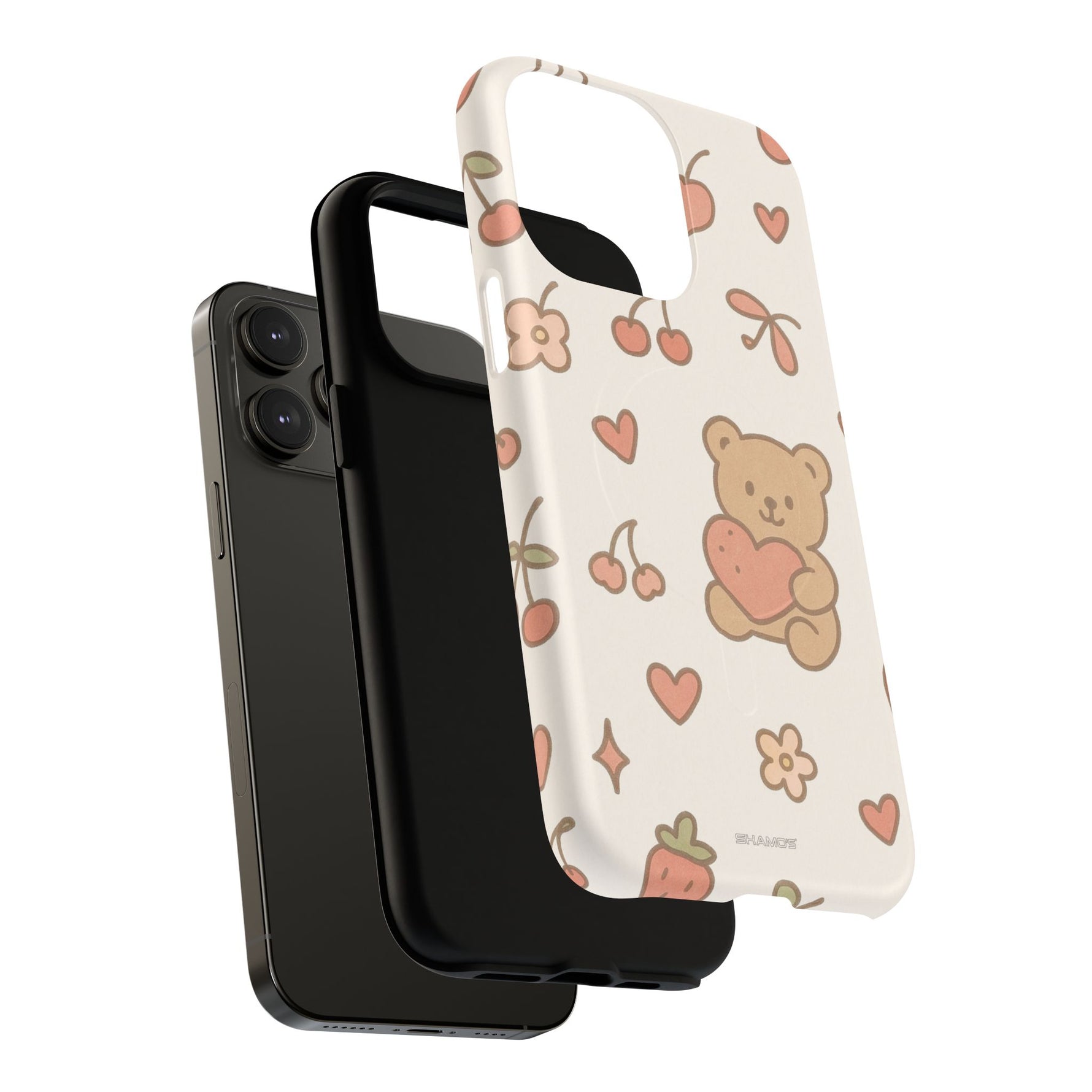 Teddy Berry Cozy Strawberry Pattern iPhone Case with MagSafe