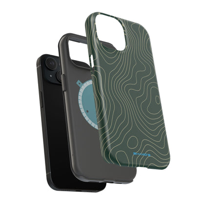 Topographic Green Magnetic Impact-Resistant iPhone Case | MagSafe compatible  Shamo's