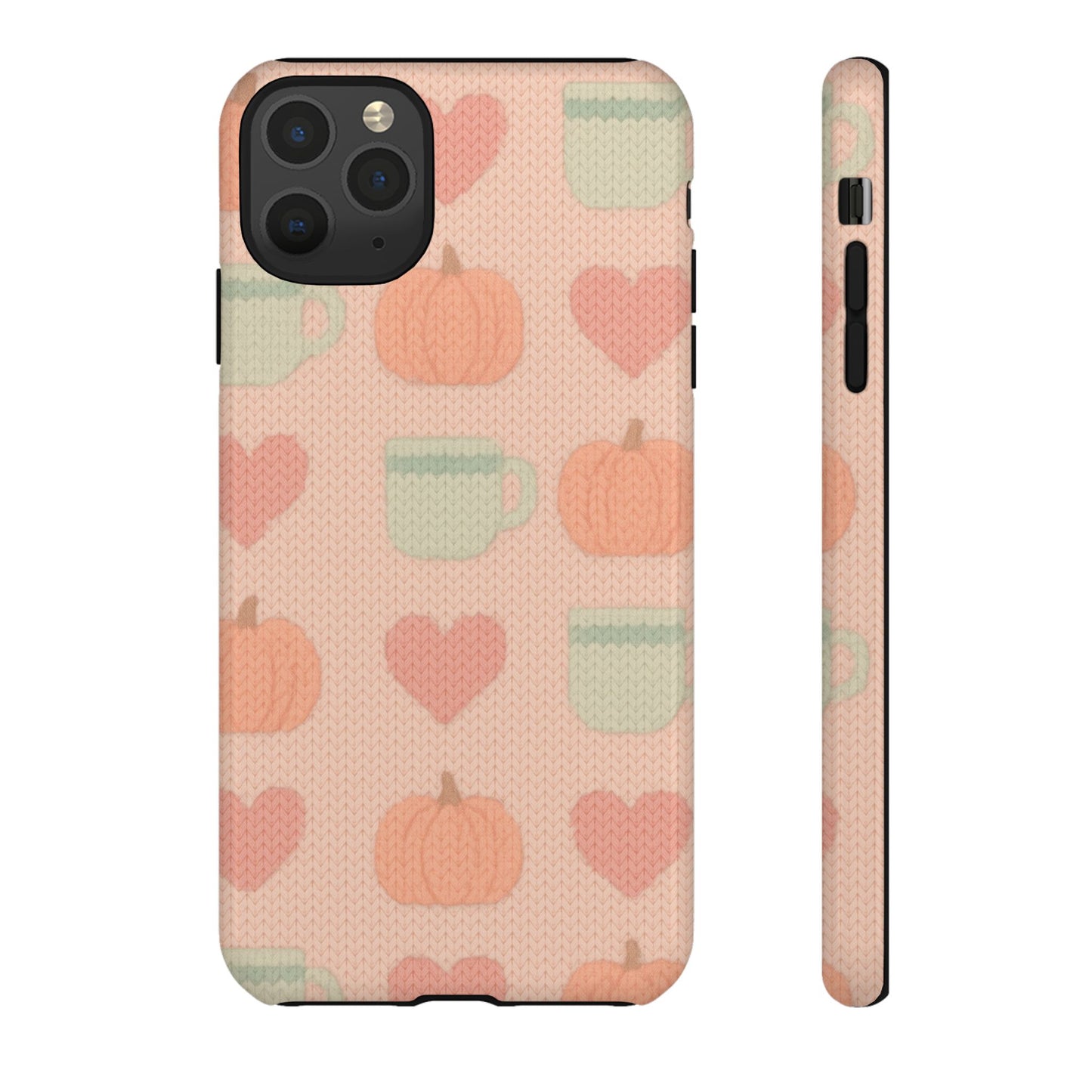 Autumn Cozy iPhone Case – Pumpkin, Heart & Coffee Cup Pattern - Shamo's
