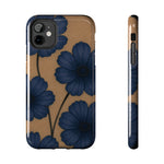 Navy Floral Tough Phone Case — Durable Protective Case with Blue Flowers on Kraft Background