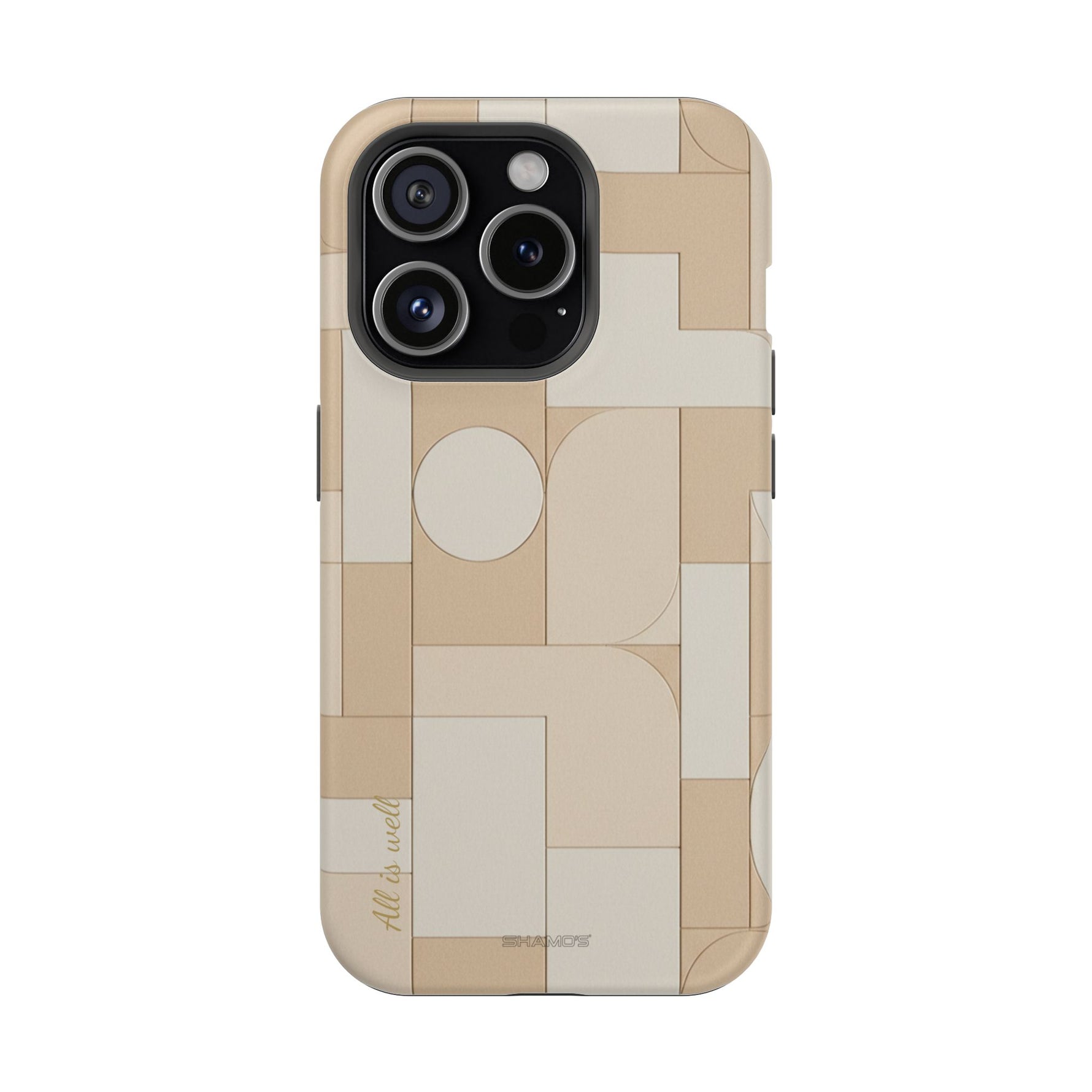 Geometric Beige Magnetic Impact-Resistant iPhone Case with Personalizable Quote and MagSafe Compatible