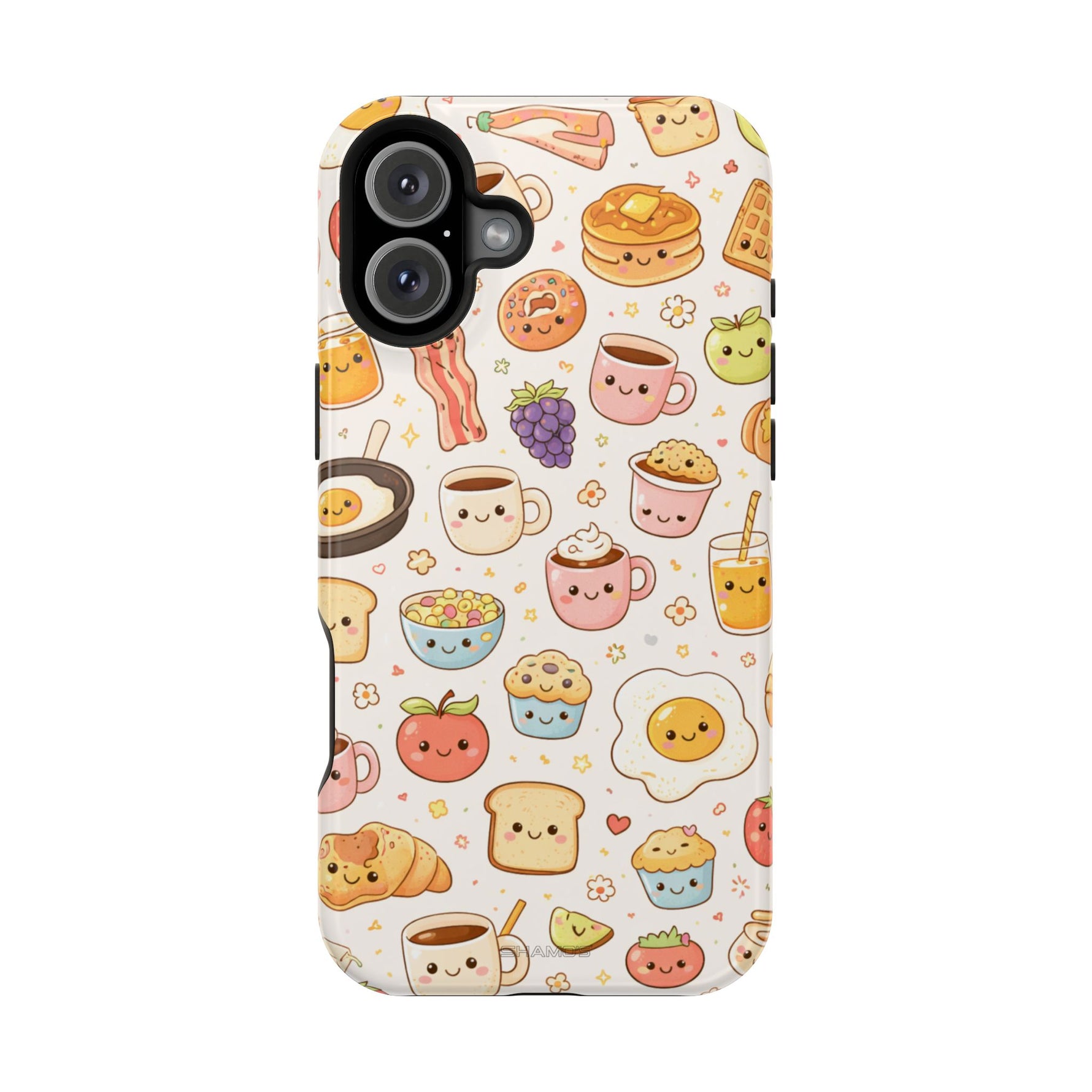 Kawaii Breakfast Pattern Magnetic Phone Case, Cute Cartoon Food Impact-Resistant Cover, MagSafe Compatible