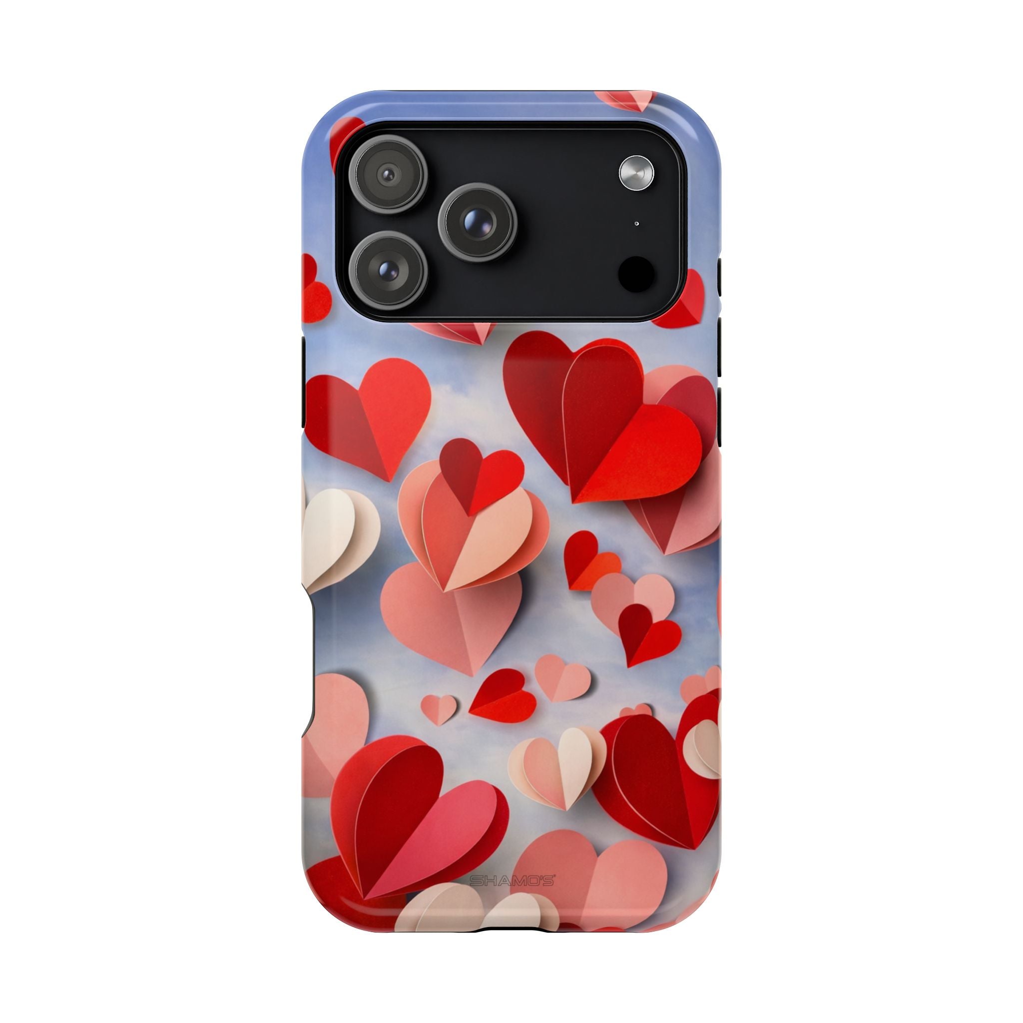 3D Paper Hearts Valentine Love iPhone Case with MagSafe Compatibility, Personalizable - iPhone 17 Pro Max / Glossy - Shamo's