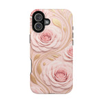 Floral Pink Rose MagSafe iPhone Case, Gold Leaf Magnetic Impact-Resistant