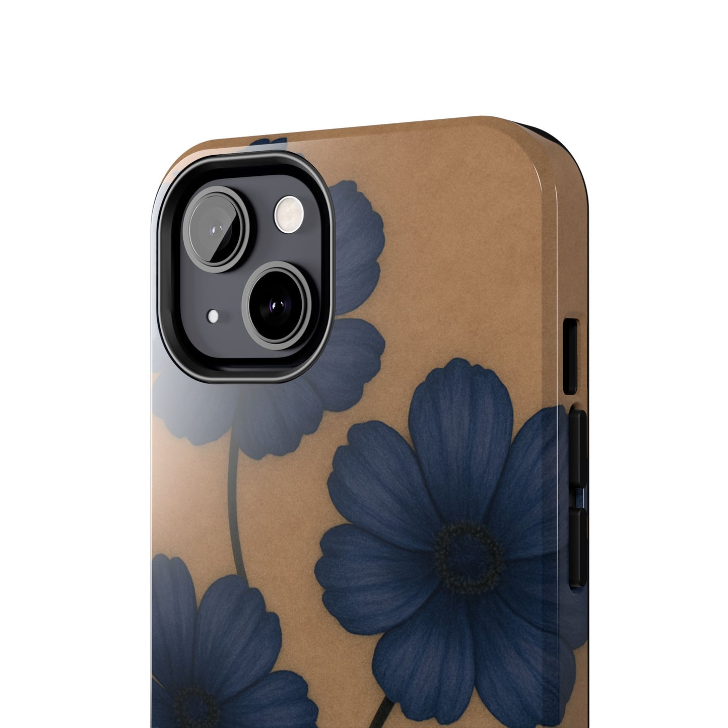 Navy Floral Tough iPhone Case — Durable Protective Case with Blue Flowers on Kraft Background