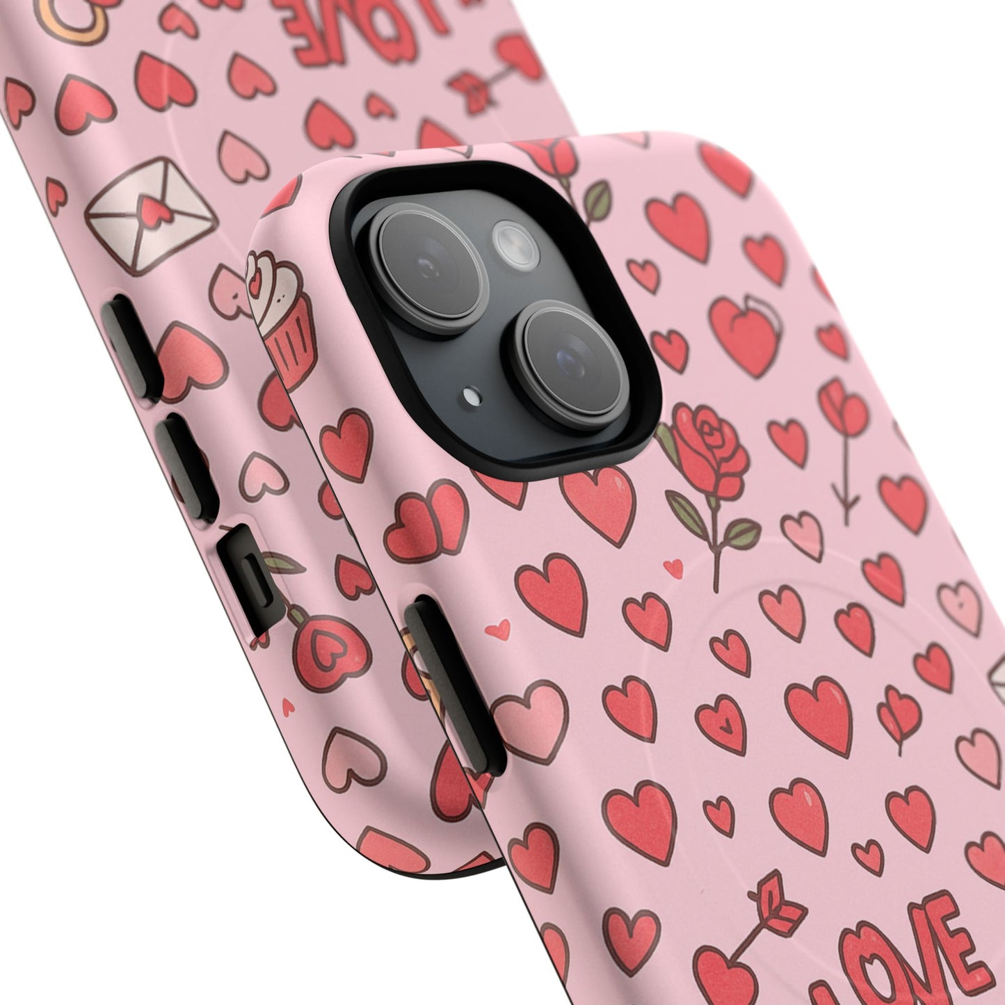 Pink Love Hearts Pattern Tough iPhone Case (MagSafe compatible)