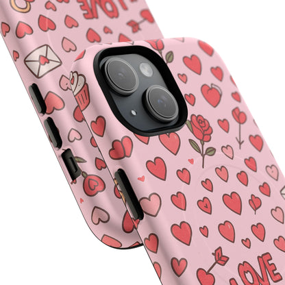 Pink Love Hearts Pattern Tough iPhone Case (MagSafe compatible)